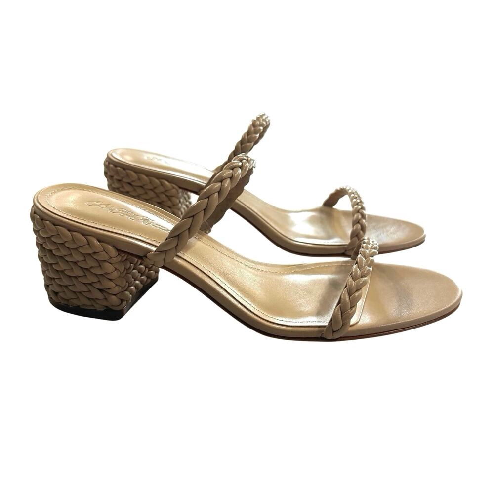 Saks Fifth Avenue Braided Nude Leather Block Heel Sandals Size 38.5